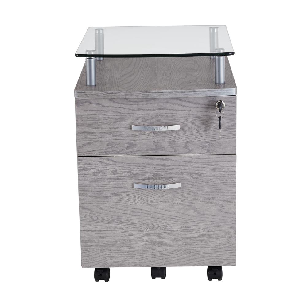 Techni Mobili Rolling File Cabinet with Glass Top, Grey. Picture 2