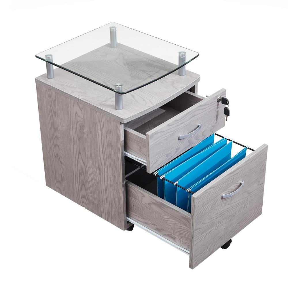Techni Mobili Rolling File Cabinet with Glass Top, Grey. Picture 8