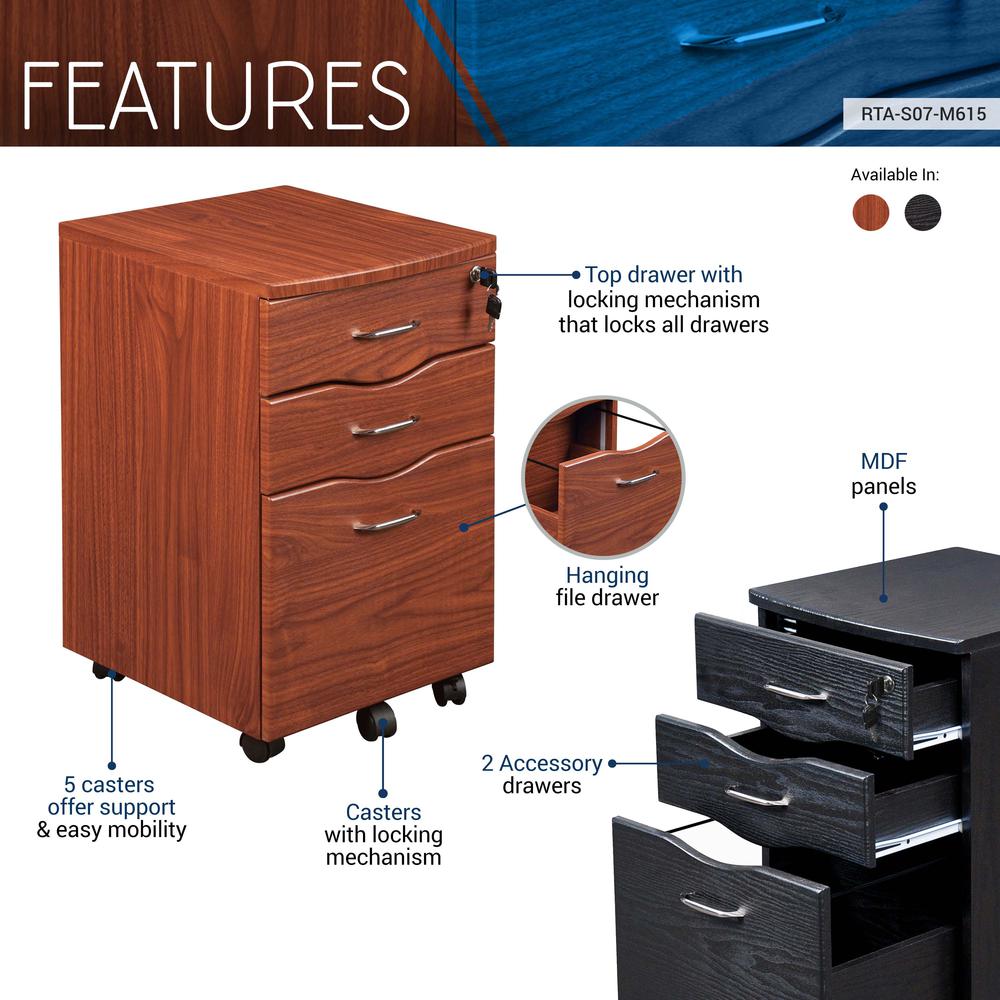 Rolling storage and File Cabinet. Color: Mahogany. Picture 7