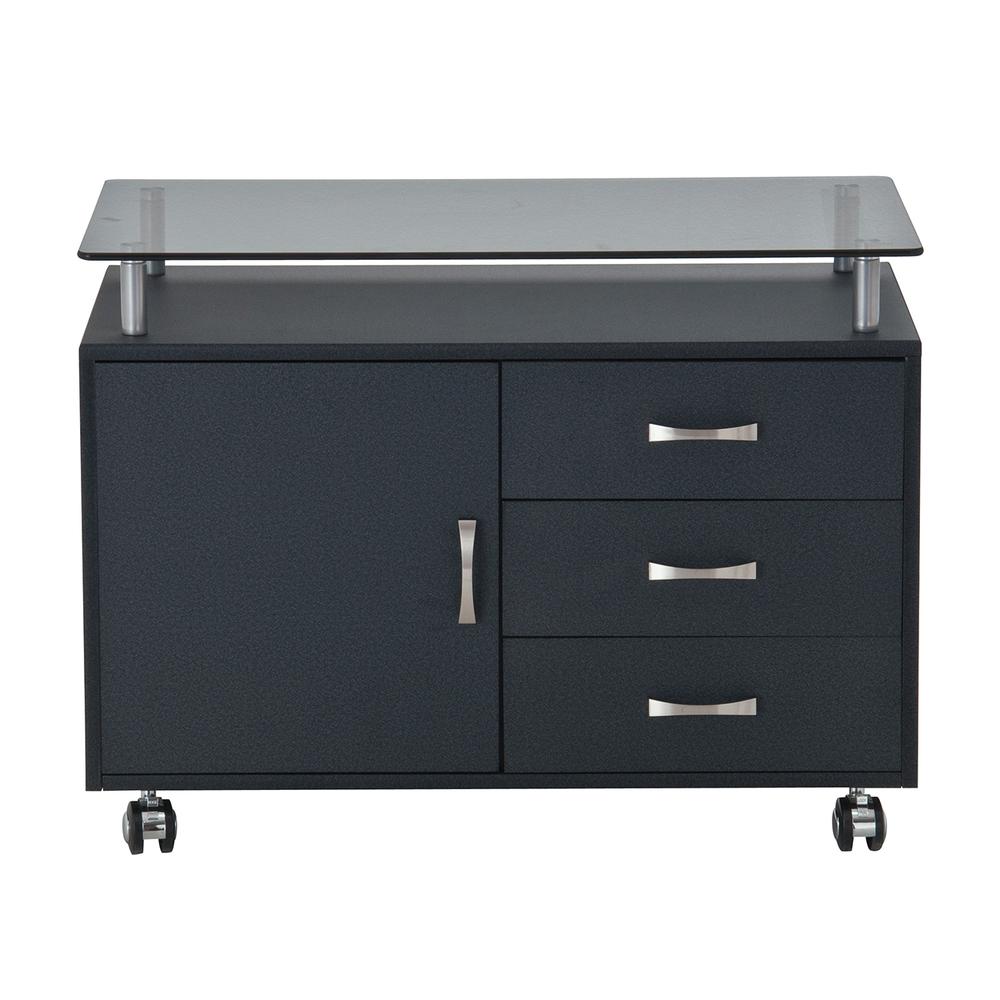 Rolling Storage Cabinet With Frosted Glass Top. Color: Graphite. Picture 2