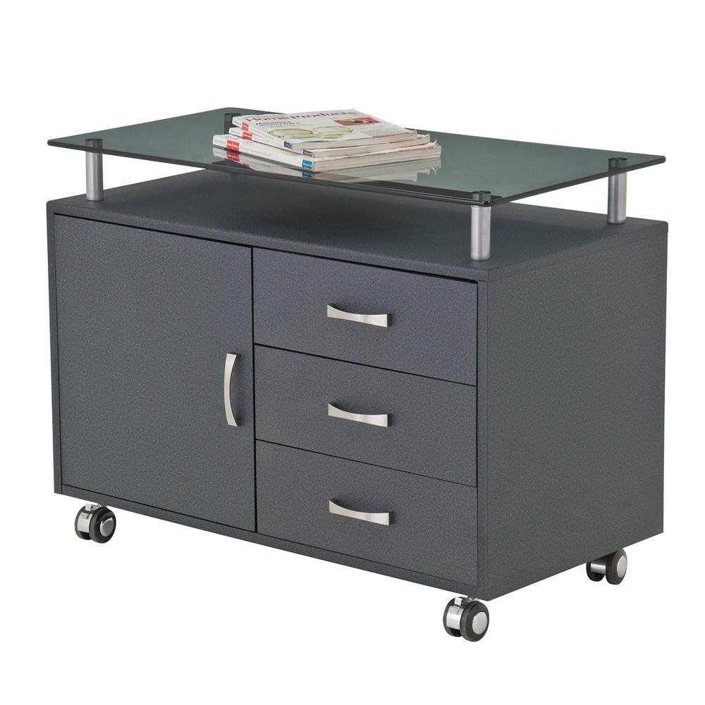Rolling Storage Cabinet With Frosted Glass Top. Color: Graphite. Picture 3