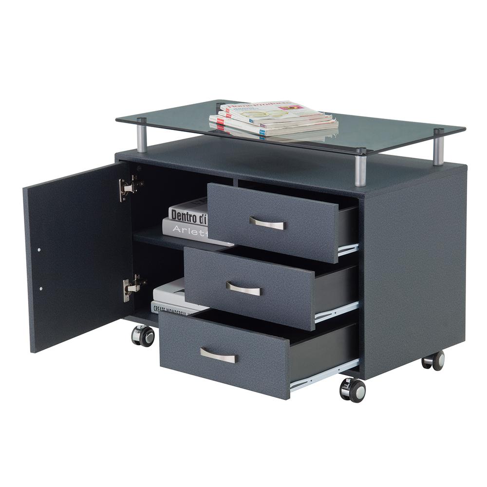 Rolling Storage Cabinet With Frosted Glass Top. Color: Graphite. Picture 4