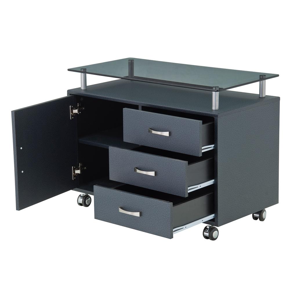 Rolling Storage Cabinet With Frosted Glass Top. Color: Graphite. Picture 6