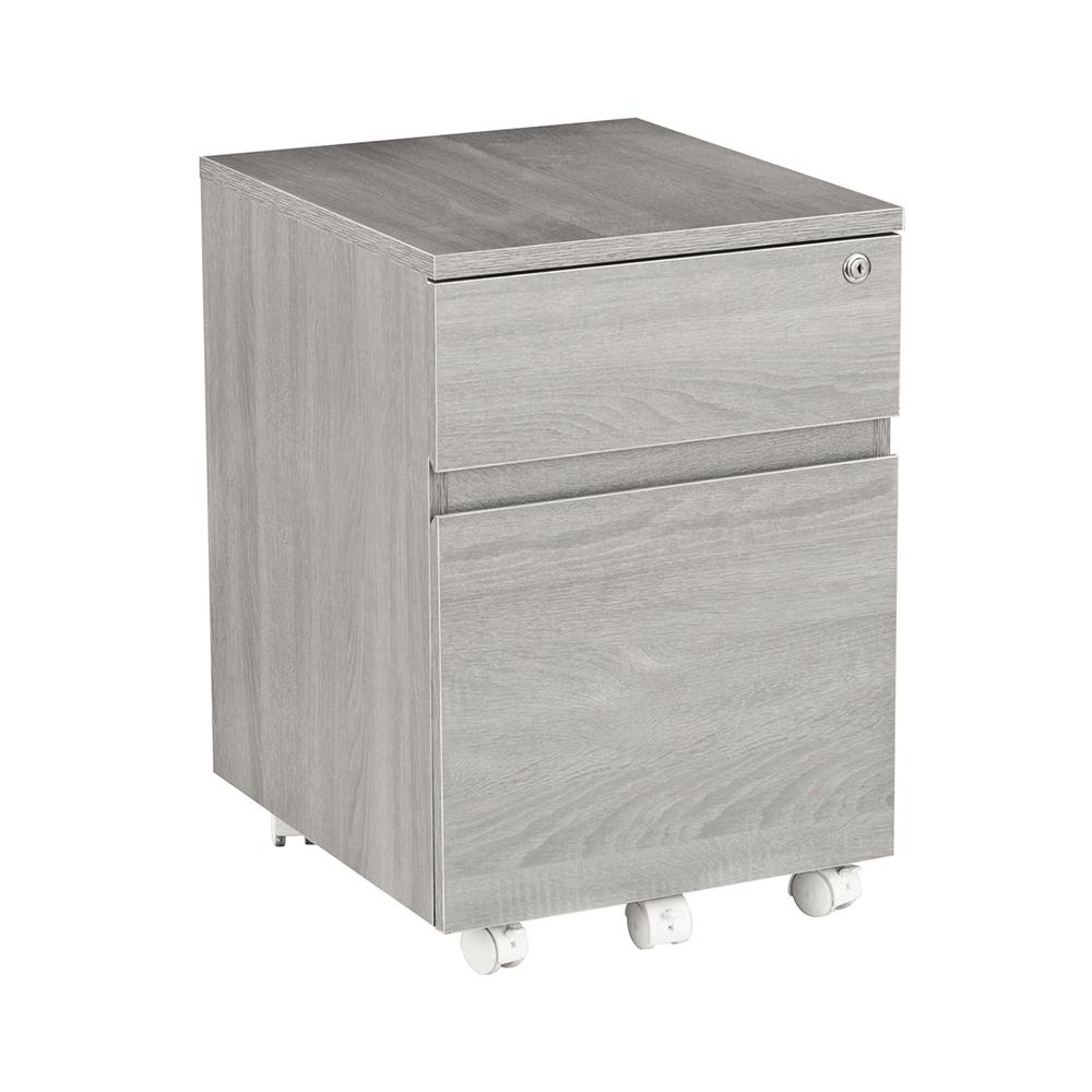 Rolling two Drawer Vertical Filing Cabinet with Lock and Storage, Grey. Picture 1