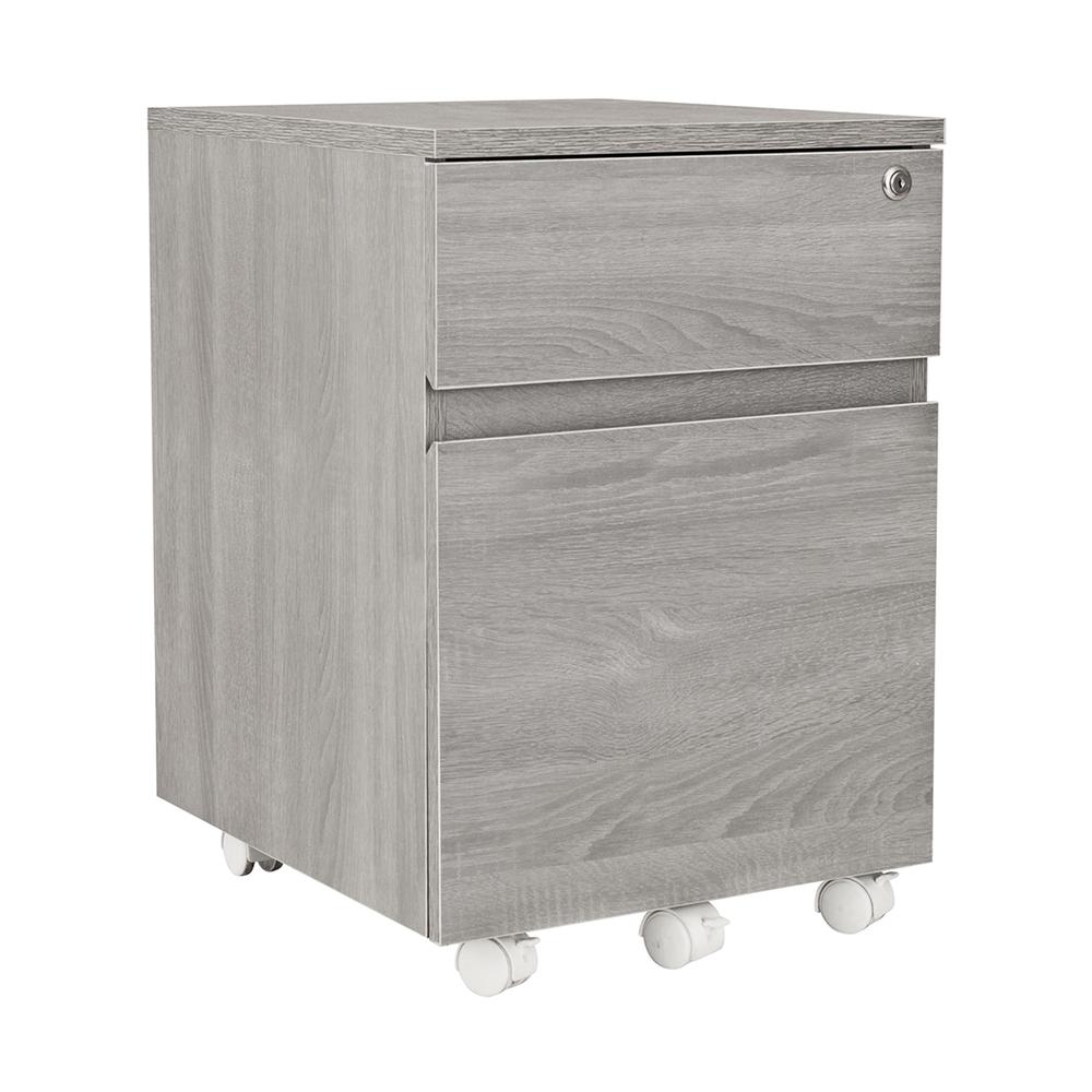 Rolling two Drawer Vertical Filing Cabinet with Lock and Storage, Grey. Picture 3