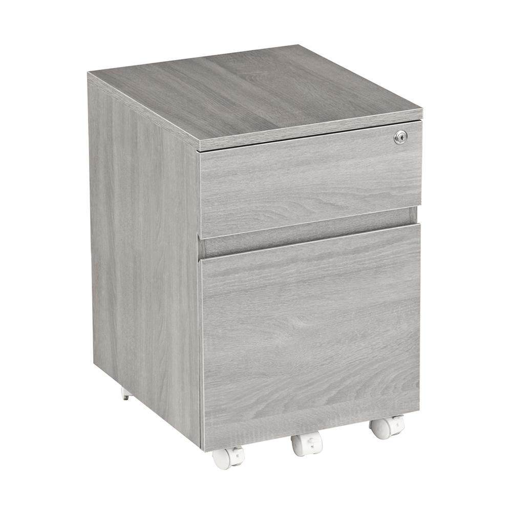Rolling two Drawer Vertical Filing Cabinet with Lock and Storage, Grey. Picture 4