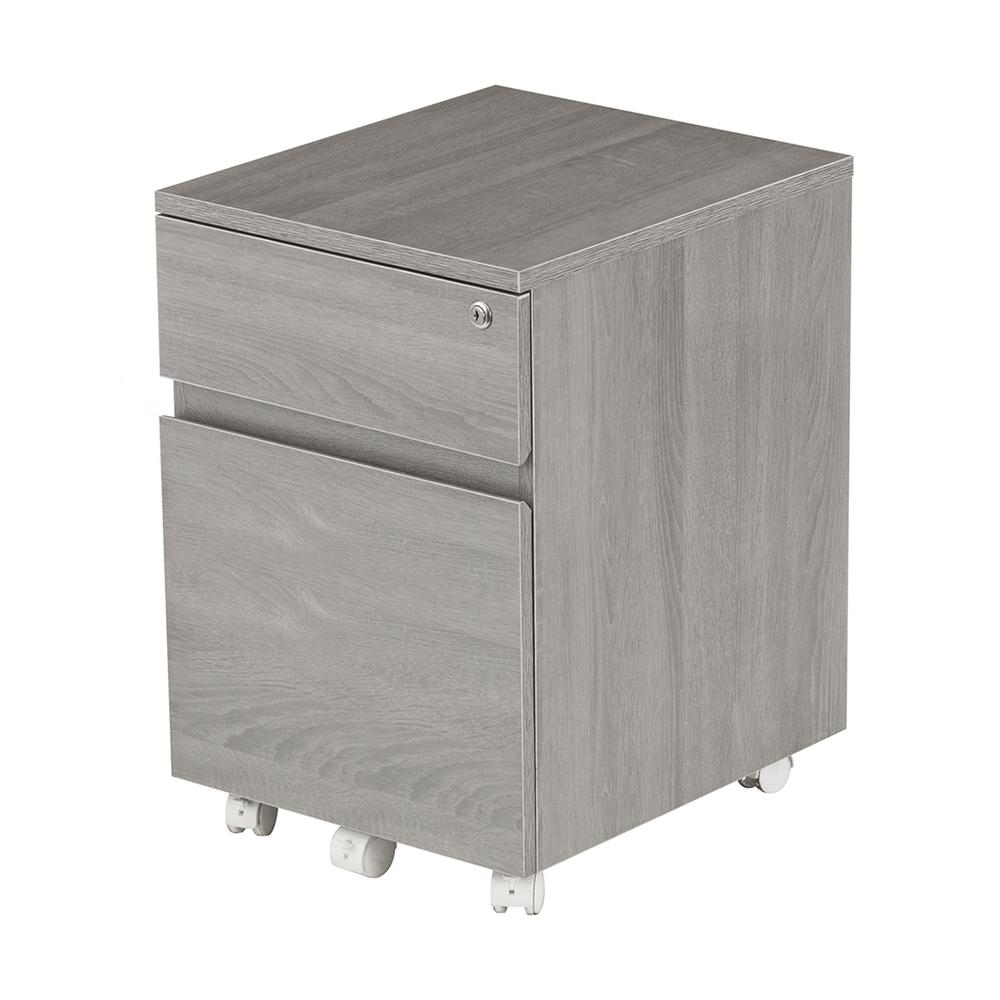 Rolling two Drawer Vertical Filing Cabinet with Lock and Storage, Grey. Picture 5