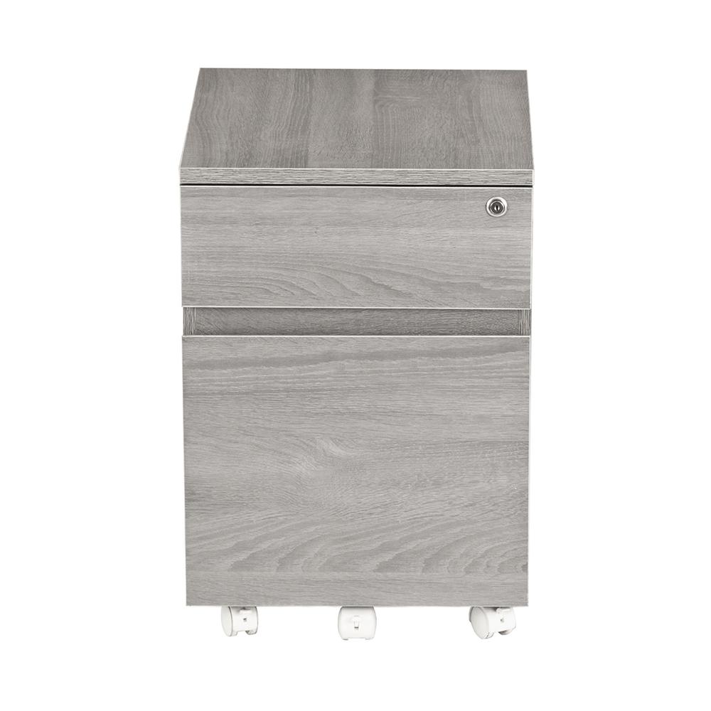 Rolling two Drawer Vertical Filing Cabinet with Lock and Storage, Grey. Picture 9