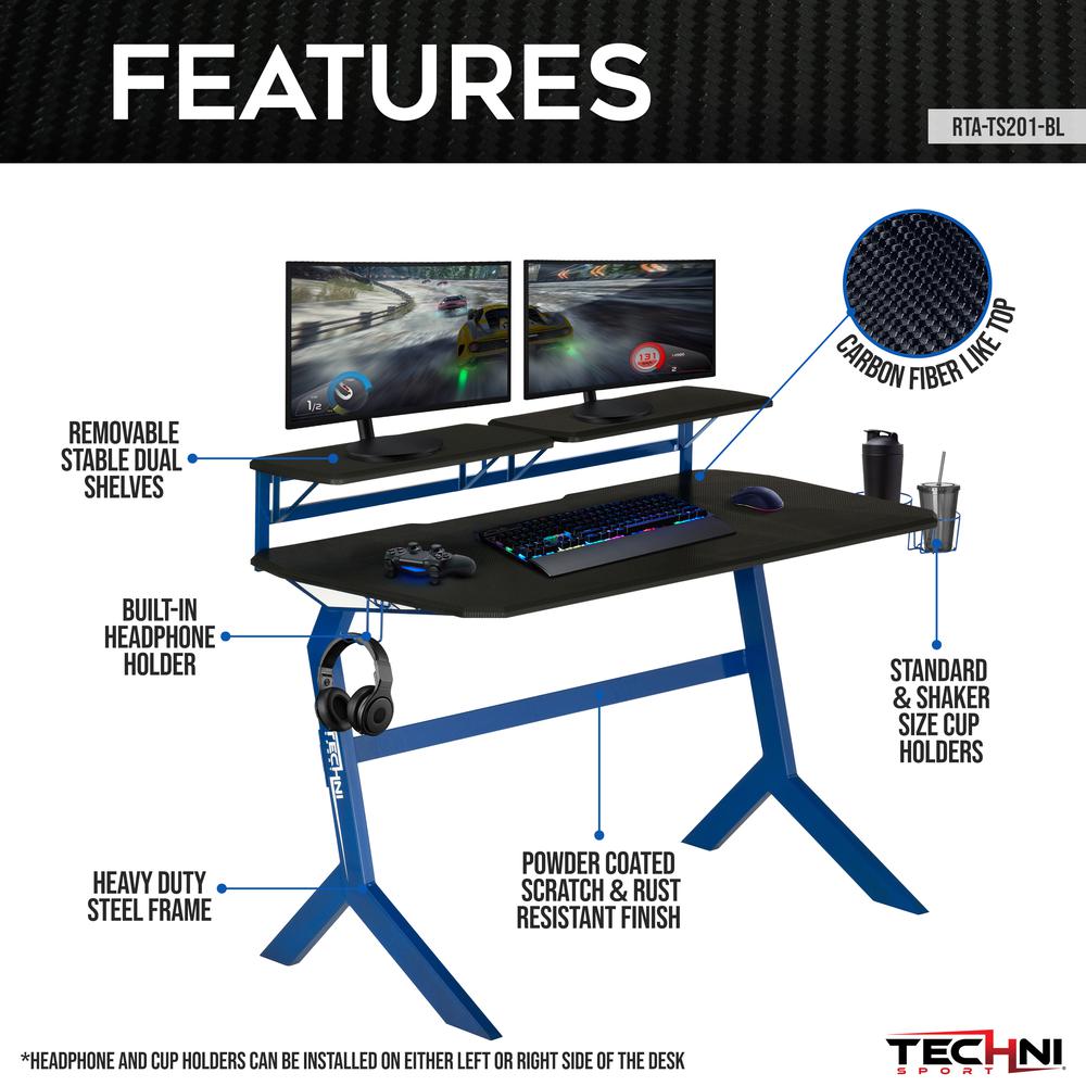 Techni Sport Blue Stryker Gaming Desk, Blue. Picture 9