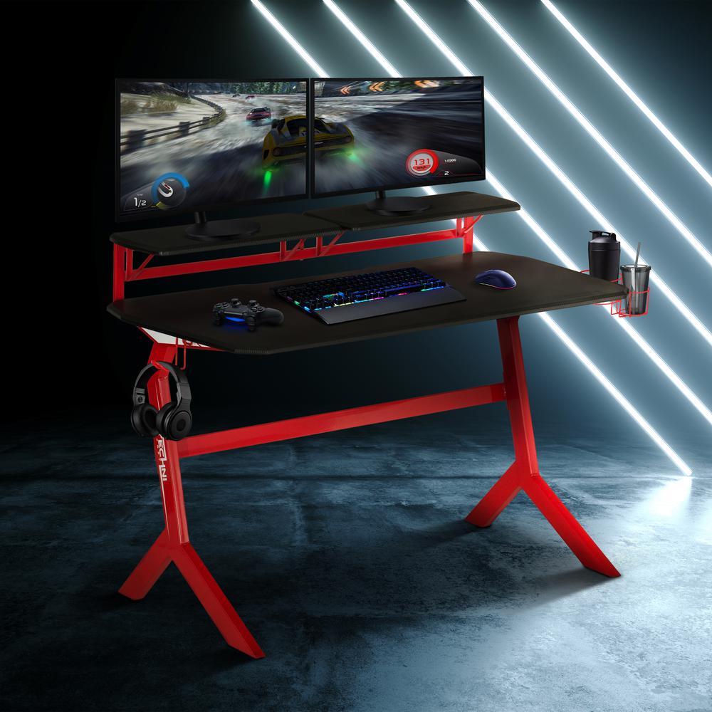 Techni Sport Red Stryker Gaming Desk, Red. Picture 8
