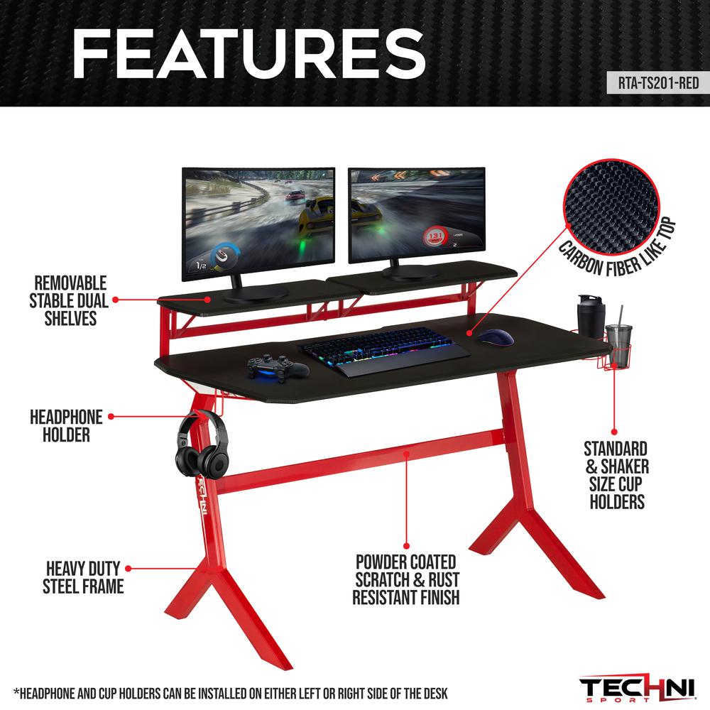 Techni Sport Red Stryker Gaming Desk, Red. Picture 9
