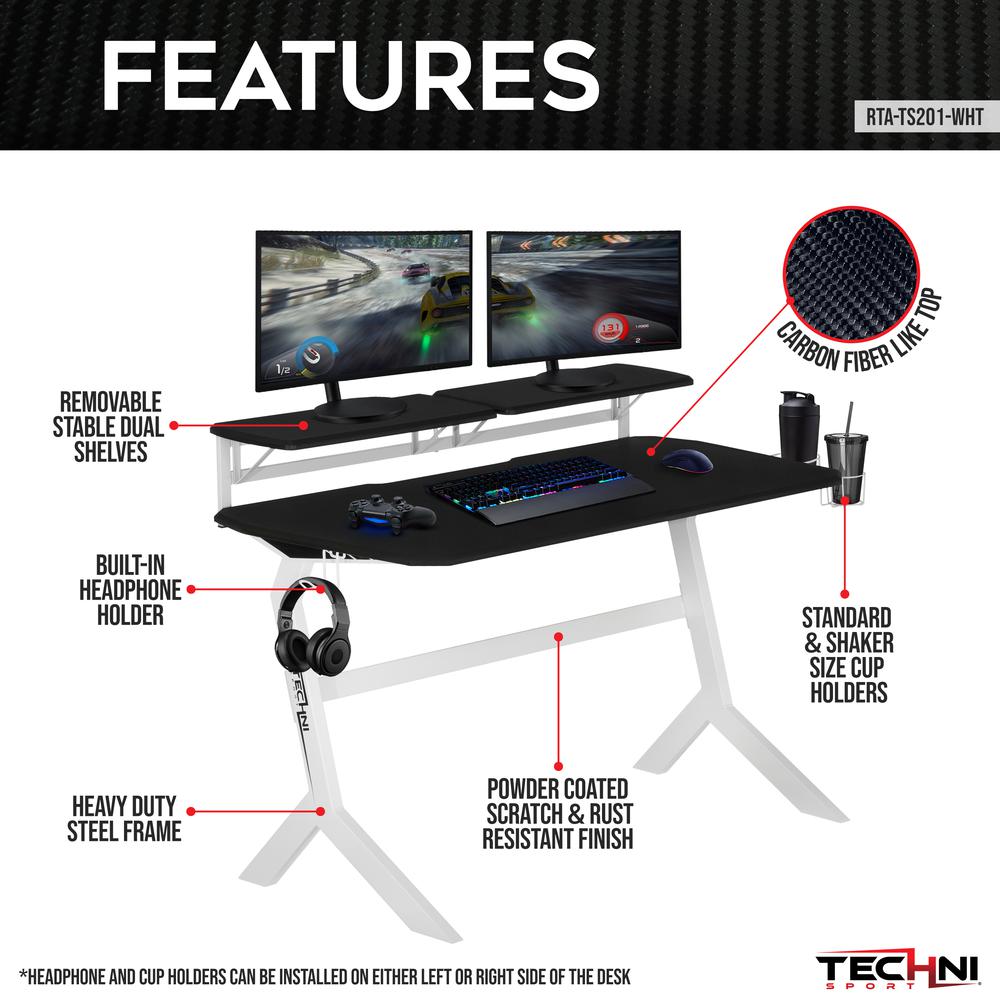 Techni Sport White Stryker Gaming Desk, White. Picture 11