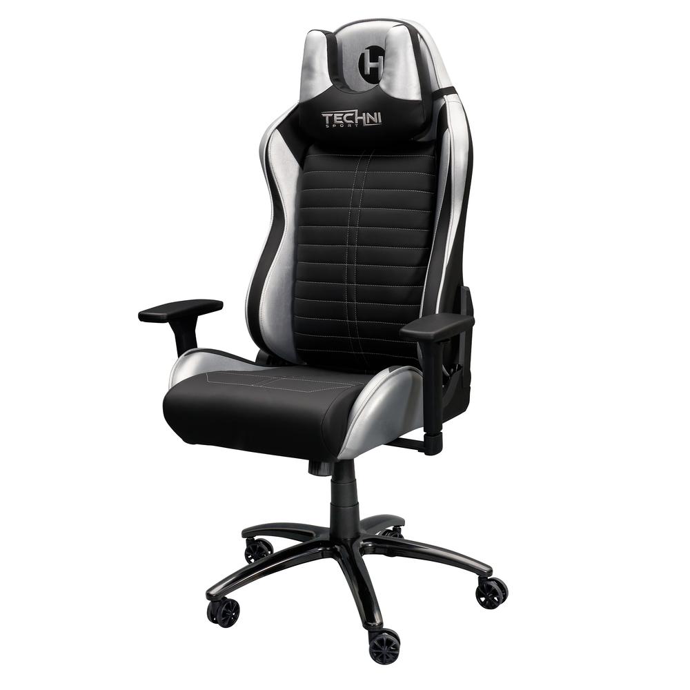 Ergonomic Racing Style Gaming  Chair - Silver. Picture 2