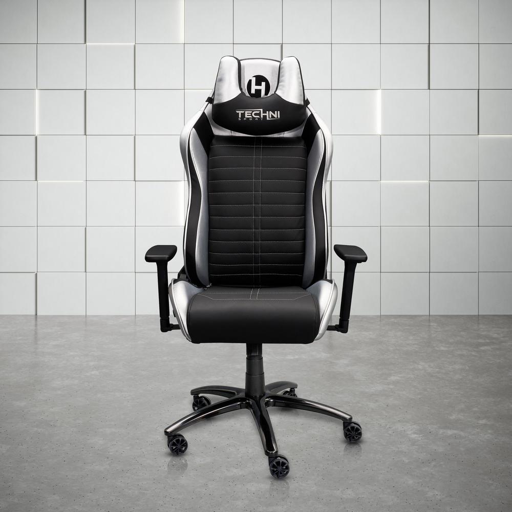 Ergonomic Racing Style Gaming  Chair - Silver. Picture 14