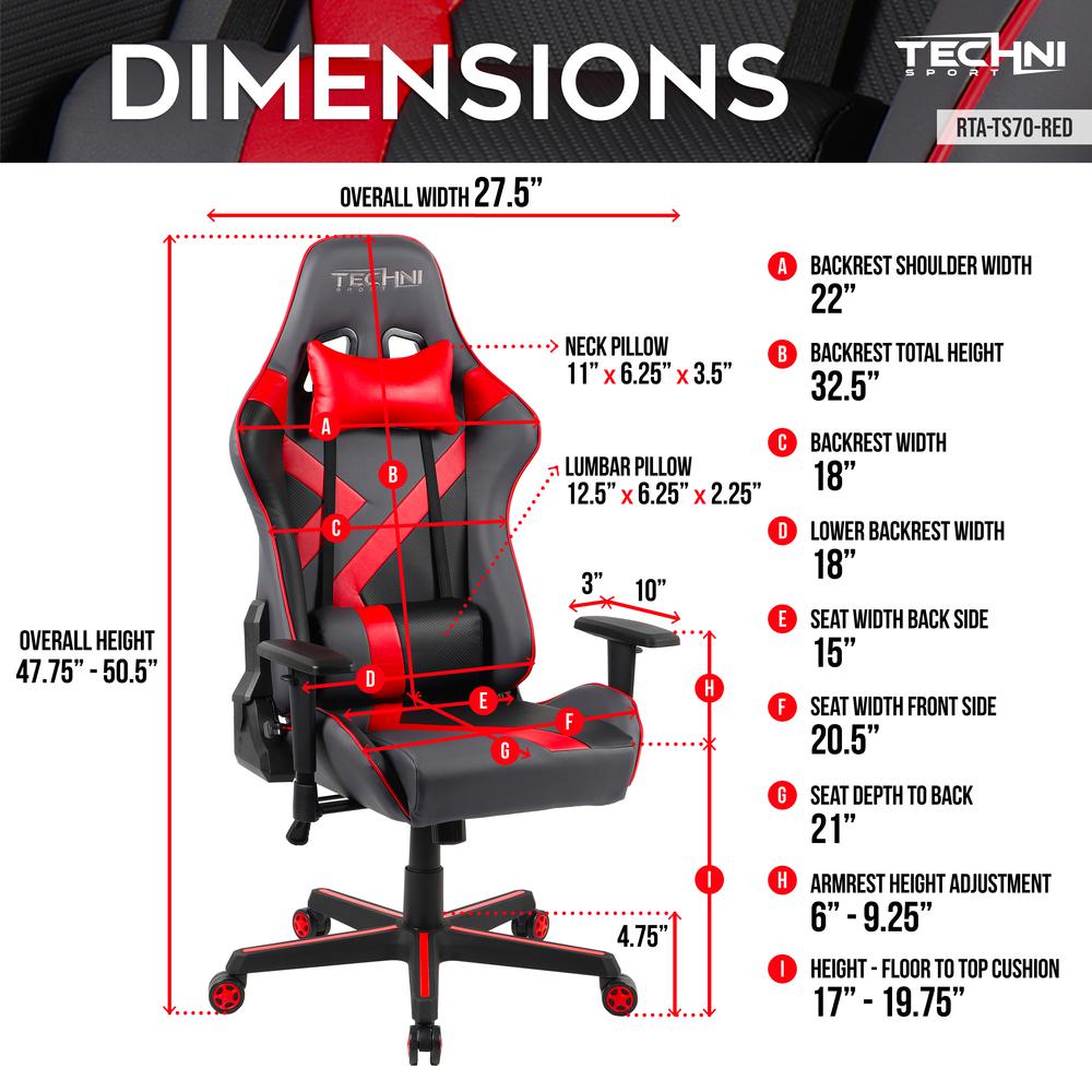 Techni Sport TS-70 Office-PC Gaming Chair, Red. Picture 13