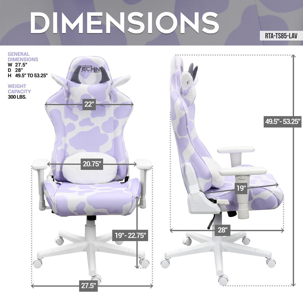 TS85 Lavender Print COW Series Gaming Chair. Picture 5