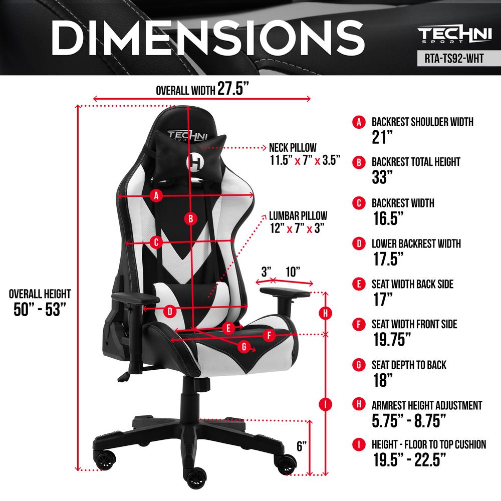 Techni Sport TS-92 Office-PC Gaming Chair, White. Picture 16