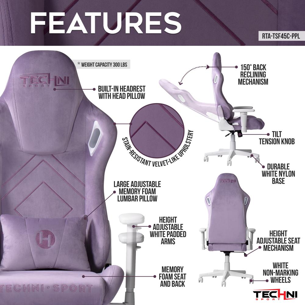 Velvet Gaming Chair -Purple. Picture 12