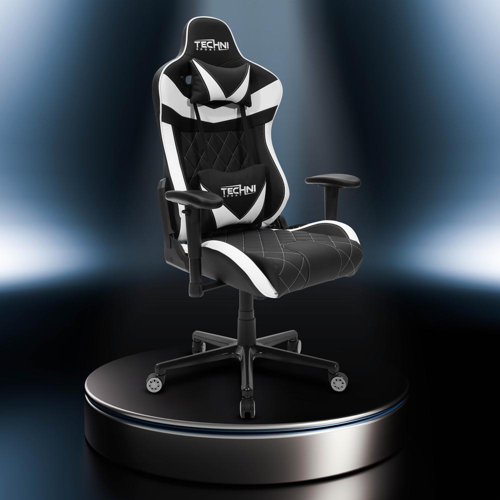 Ergonomic, High Back, Racer Style, Video Gaming Chair, White. Picture 7