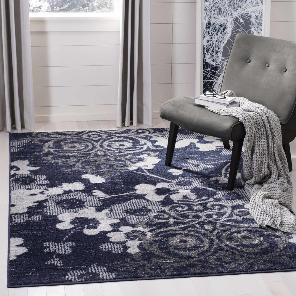 Adirondack, NAVY / SILVER, 4' X 6', Area Rug. Picture 1