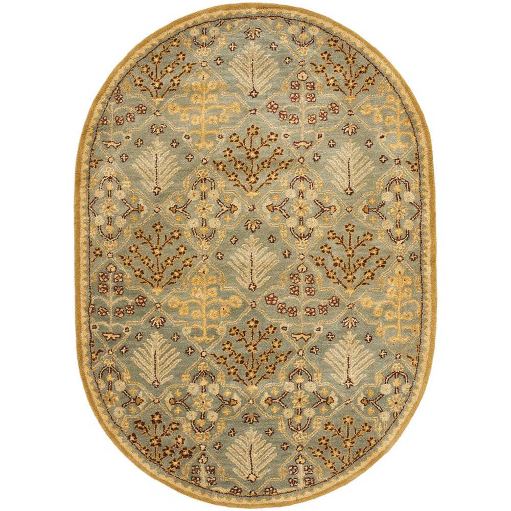 ANTIQUITY, LIGHT BLUE / GOLD, 7'-6" X 9'-6" Oval, Area Rug. Picture 1