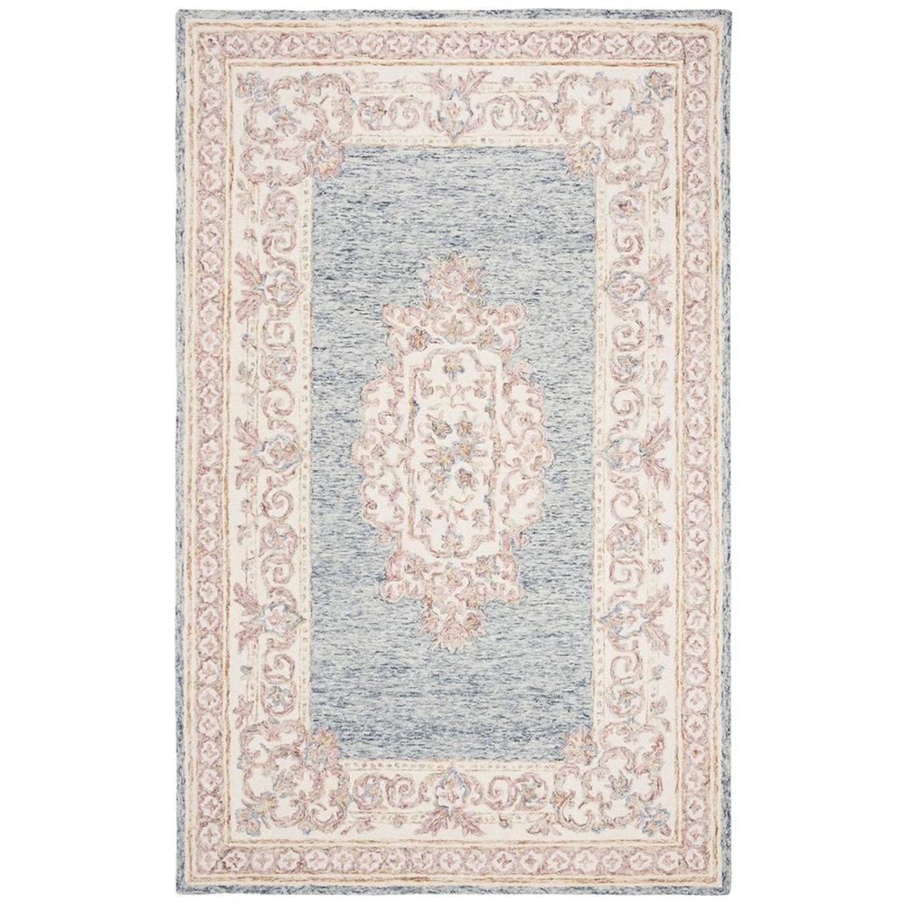 AUBUSSON, BLUE / PINK, 5' X 8', Area Rug. Picture 1