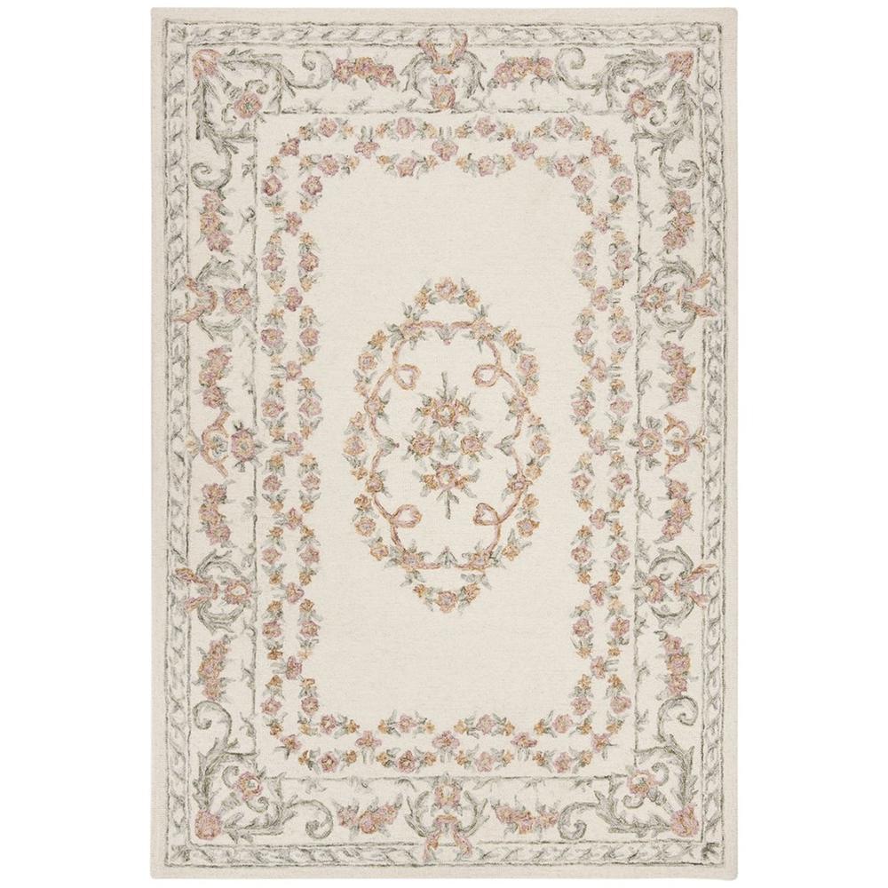 AUBUSSON, IVORY / PINK, 5' X 8', Area Rug. Picture 1