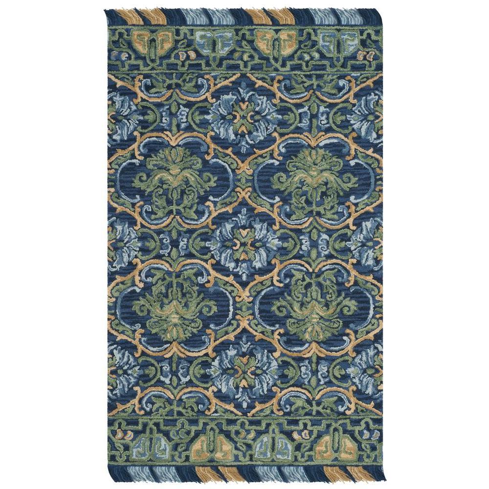 BLOSSOM, NAVY / GREEN, 6' X 9', Area Rug. Picture 1