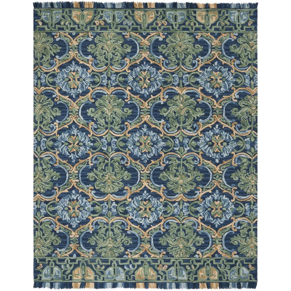 BLOSSOM, NAVY / GREEN, 9' X 12', Area Rug. The main picture.