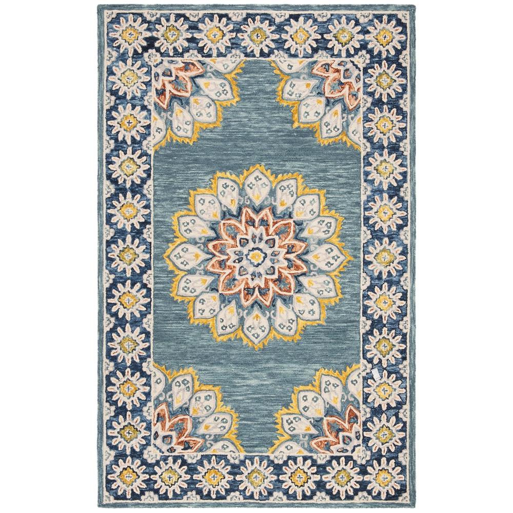 BLOSSOM, BLUE / GOLD, 5' X 8', Area Rug. Picture 1