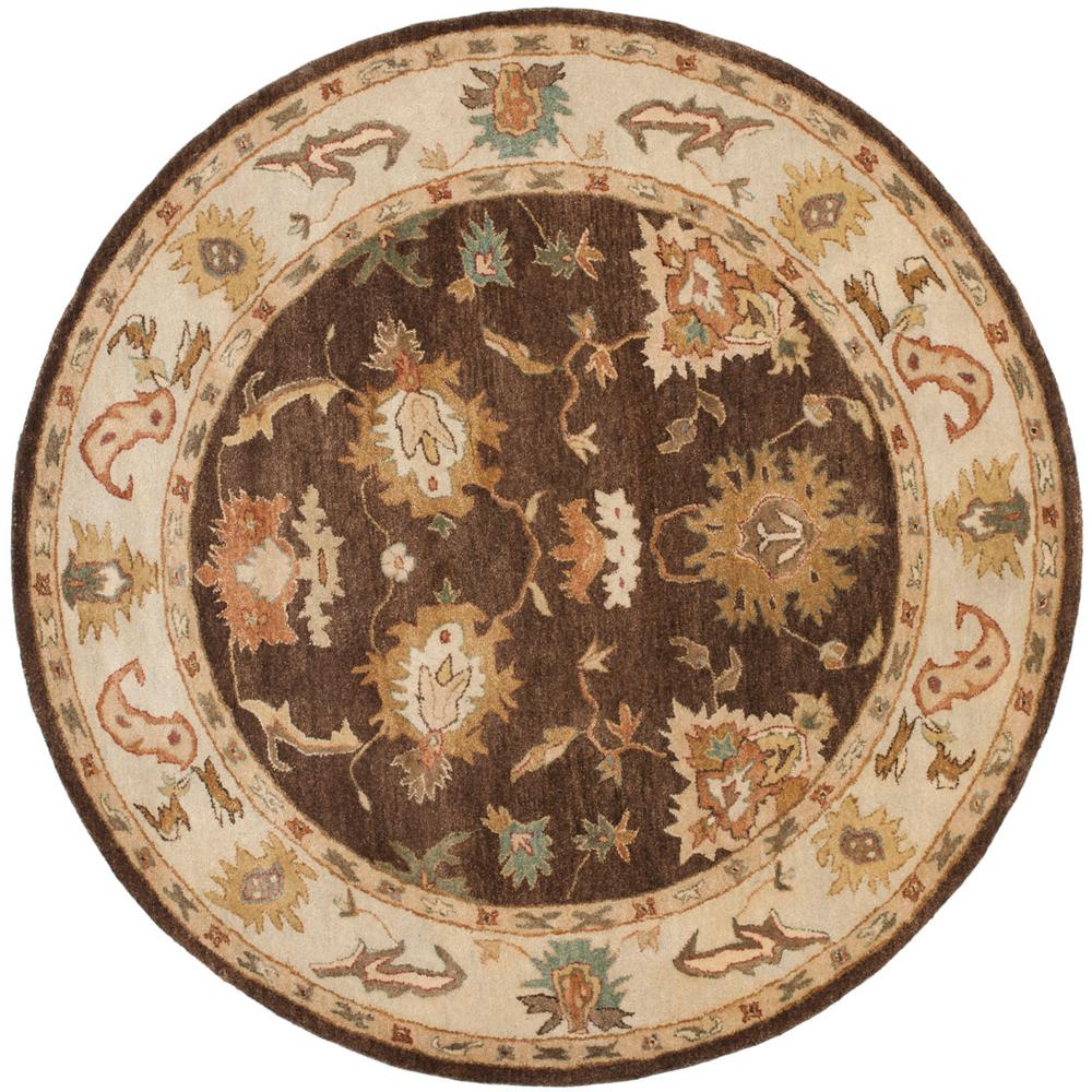 BERGAMA, BROWN / IVORY, 6' X 6' Round, Area Rug. Picture 1