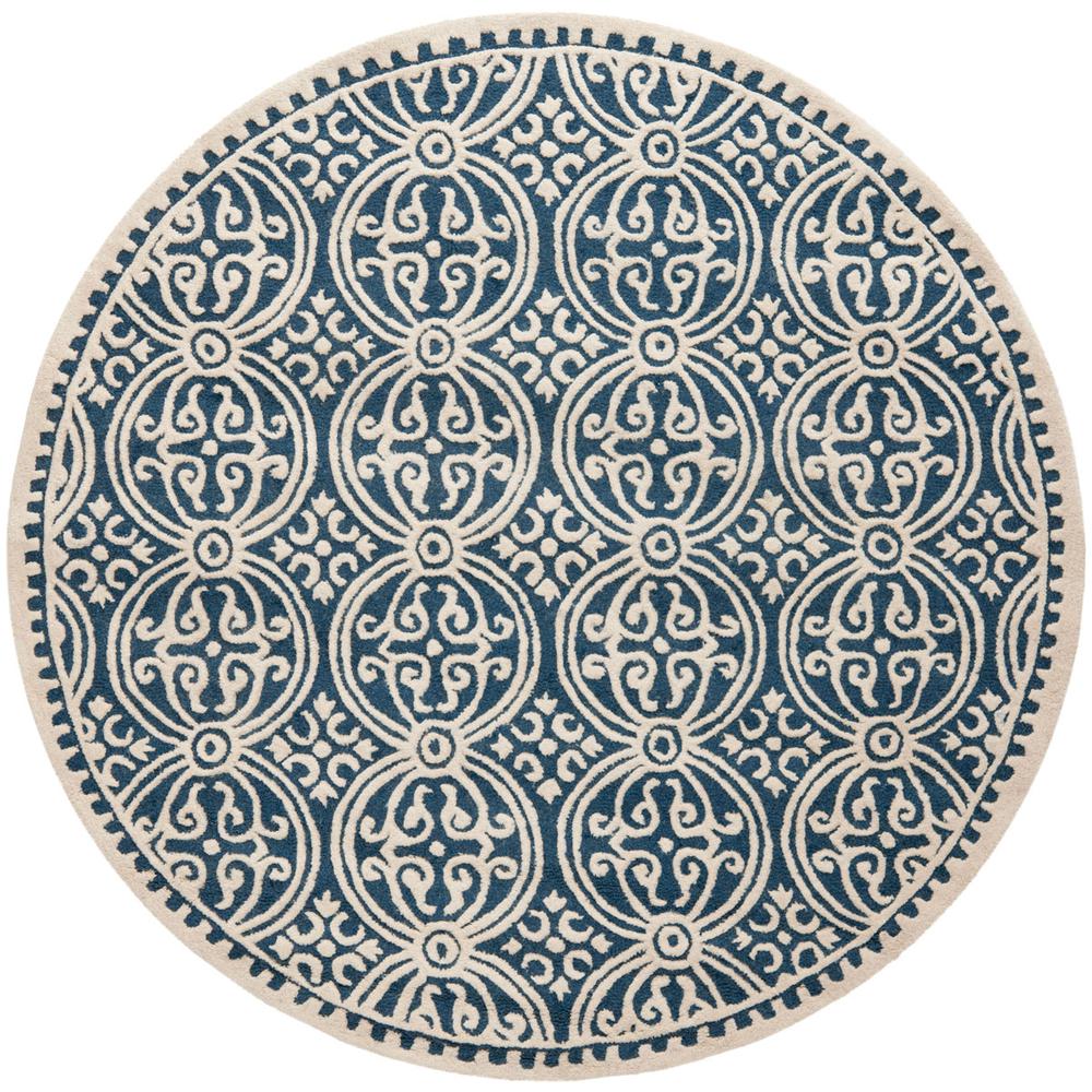 CAMBRIDGE, NAVY BLUE / IVORY, 4' X 4' Round, Area Rug, CAM123G-4R. The main picture.