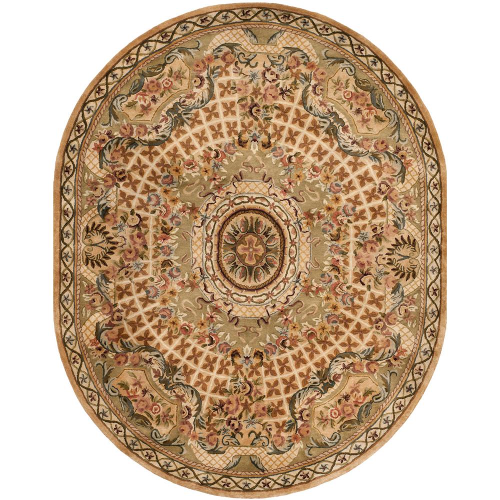 CLASSIC, TOUPE / LIGHT GREEN, 7'-6" X 9'-6" Oval, Area Rug. The main picture.
