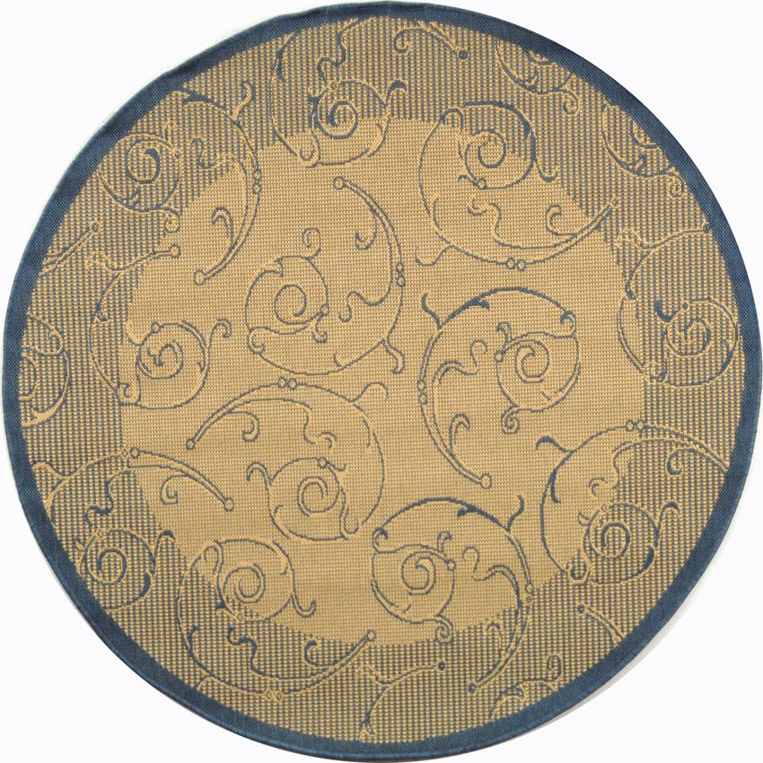COURTYARD, NATURAL / BLUE, 5'-3" X 5'-3" Round, Area Rug, CY2665-3101-5R. Picture 1
