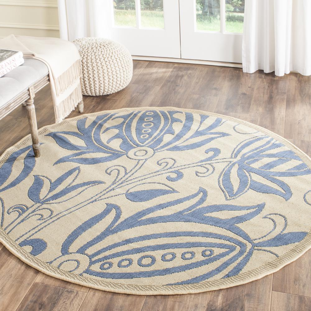 COURTYARD, NATURAL / BLUE, 5'-3" X 5'-3" Round, Area Rug, CY2961-3101-5R. Picture 1