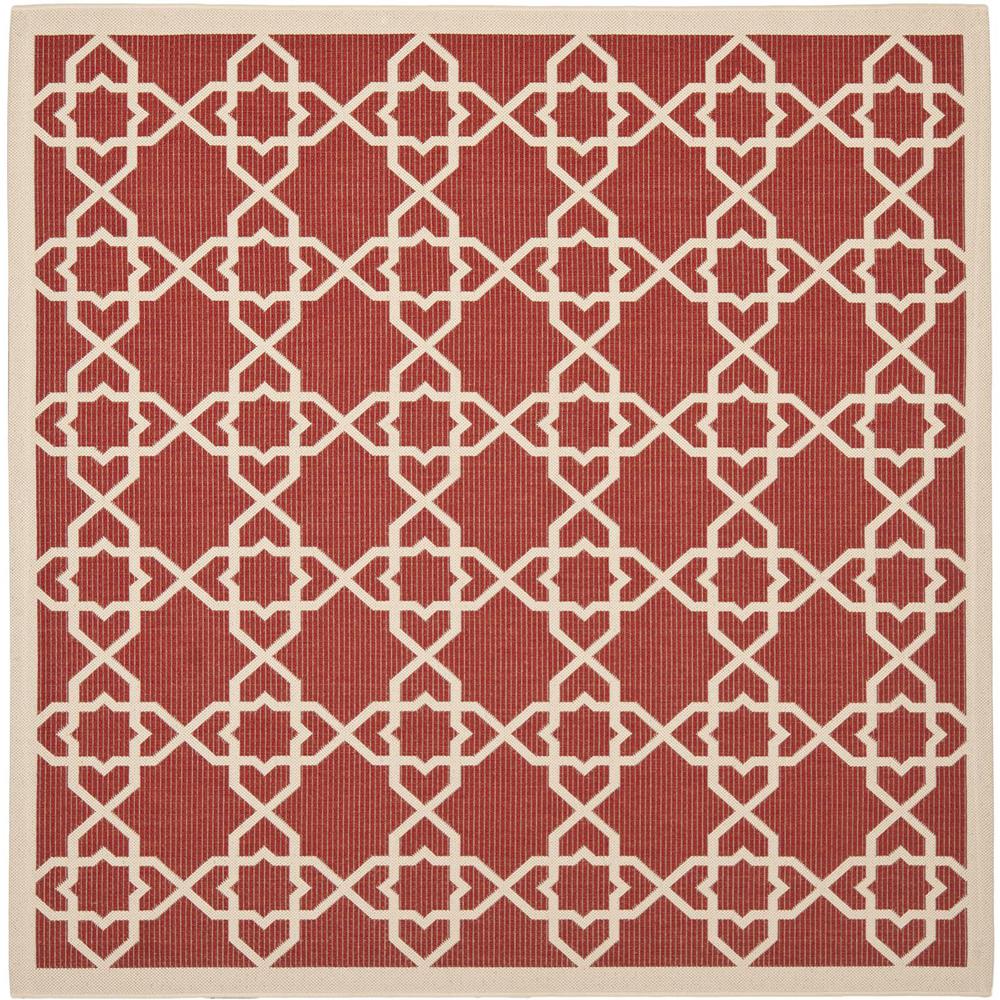 COURTYARD, RED / BEIGE, 7'-10" X 7'-10" Square, Area Rug. Picture 1