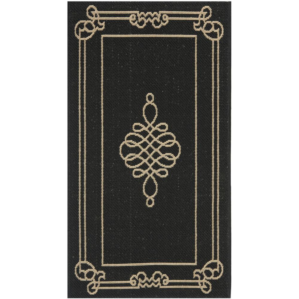 COURTYARD, BLACK / CREME, 2'-7" X 8'-2", Area Rug. Picture 1
