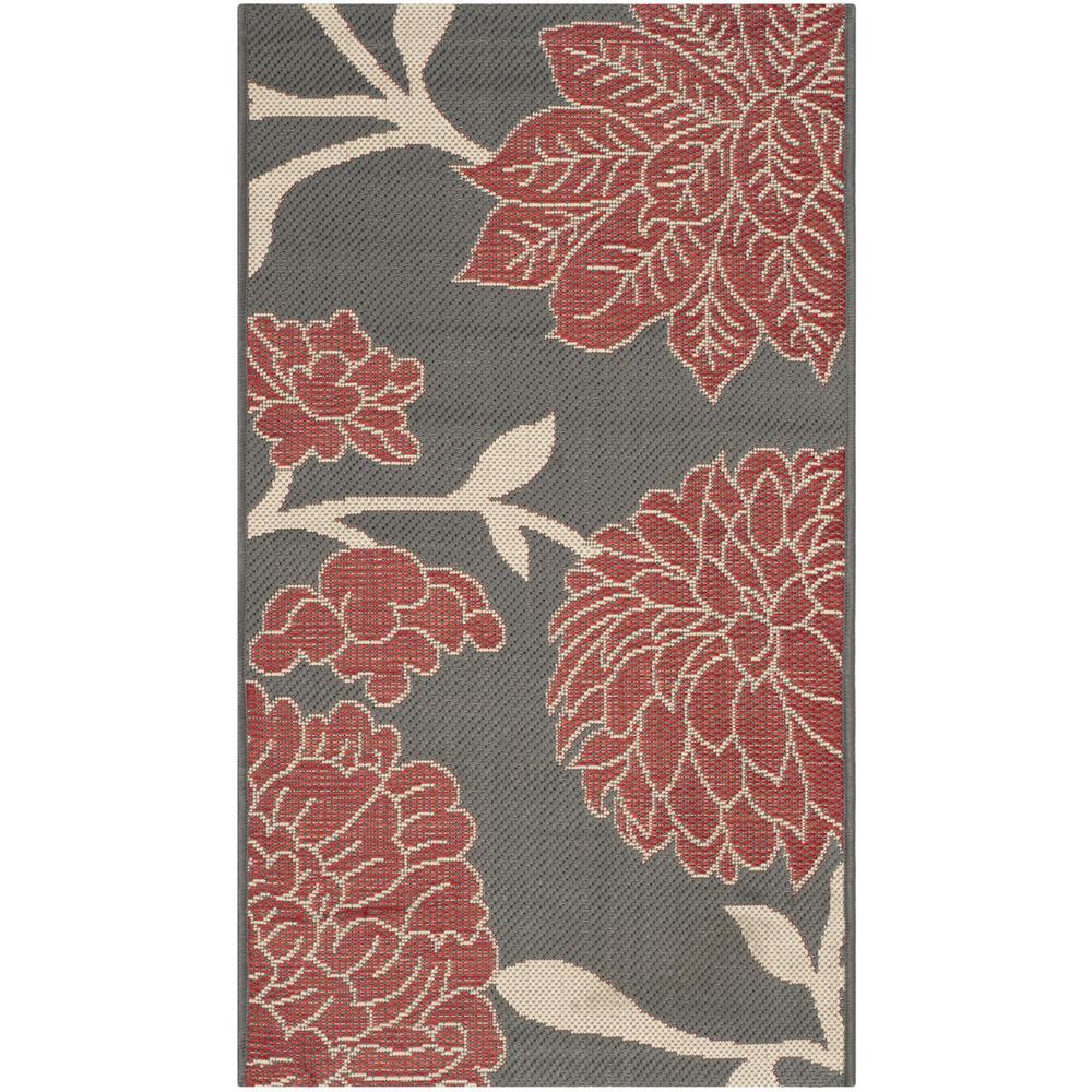 COURTYARD, ANTHRACITE / RED, 2'-7" X 5', Area Rug. Picture 1
