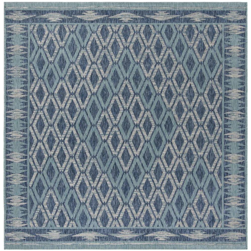 COURTYARD, NAVY / AQUA, 6'-7" X 6'-7" Square, Area Rug. Picture 1