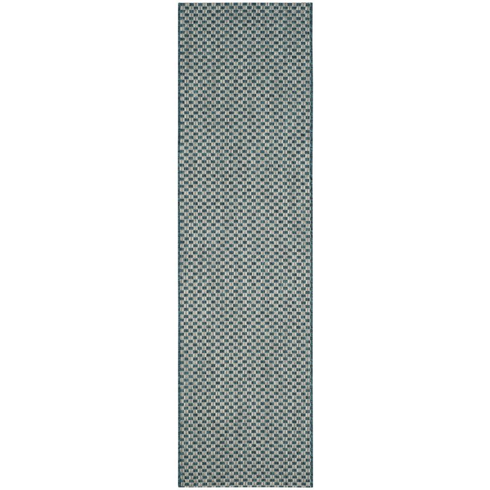 COURTYARD, TURQUOISE / LIGHT GREY, 2'-3" X 12', Area Rug. Picture 1