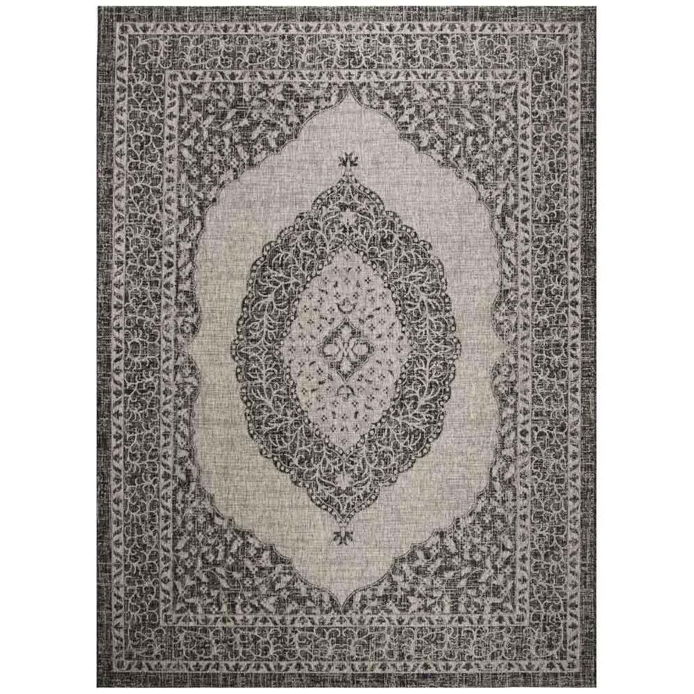 COURTYARD, LIGHT GREY / BLACK, 9' X 12', Area Rug. Picture 1