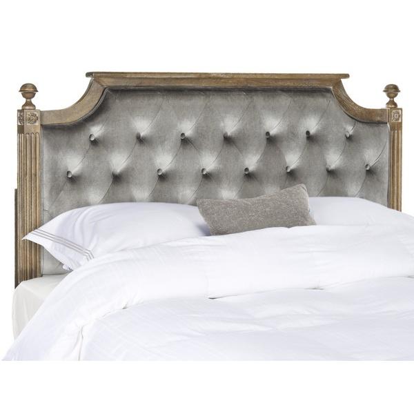 RUSTIC WOOD GREY TUFTED VELVET QUEEN HEADBOARD. The main picture.