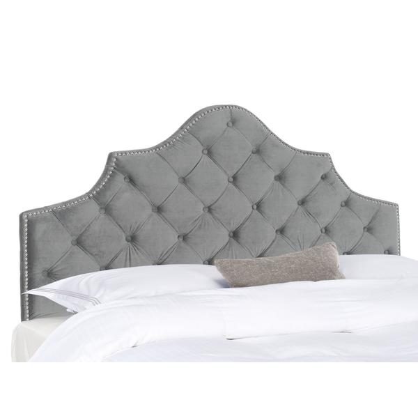 AREBELLE PEWTER VELVET TUFTED HEADBOARD - SILVER NAIL HEAD, MCR4035G-F. Picture 1