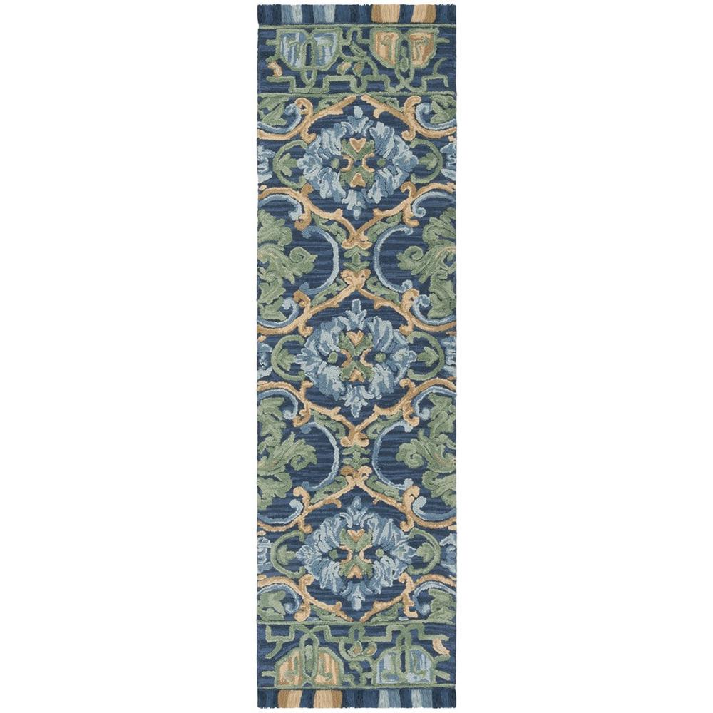 BLOSSOM, NAVY / GREEN, 2'-3" X 8', Area Rug. The main picture.
