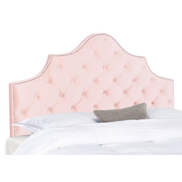 Arebelle Velvet Tufted Headboard - Silver Nail Heads, King, Blush Pink. Picture 1