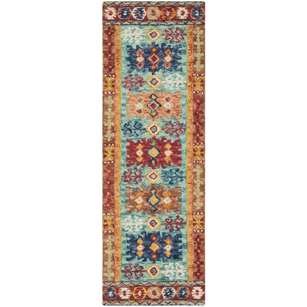 ASPEN, BLUE / RED, 2'-3" X 9', Area Rug, APN503A-29. The main picture.