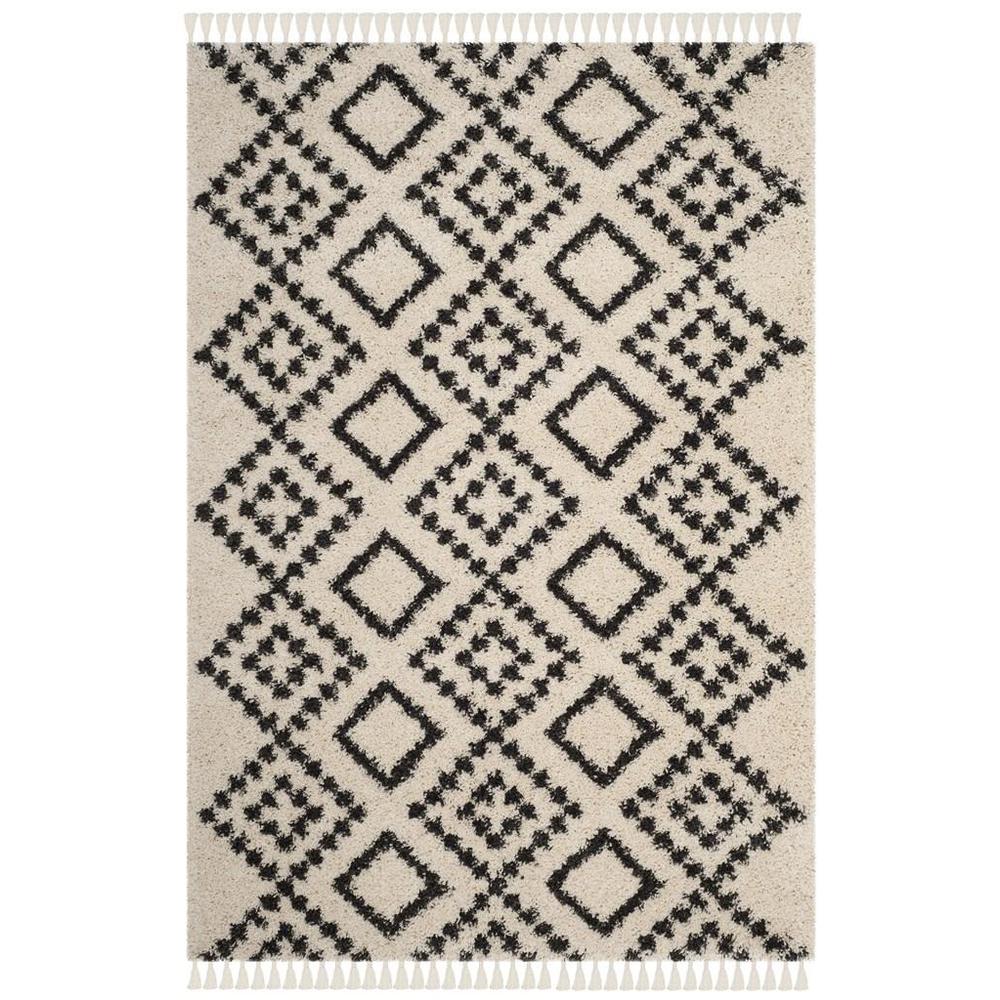 MOROCCAN FRINGE SHAG 200, CREAM/CHARCOAL, 6'-7" Round, Area Rug, MFG245B-7R. Picture 1