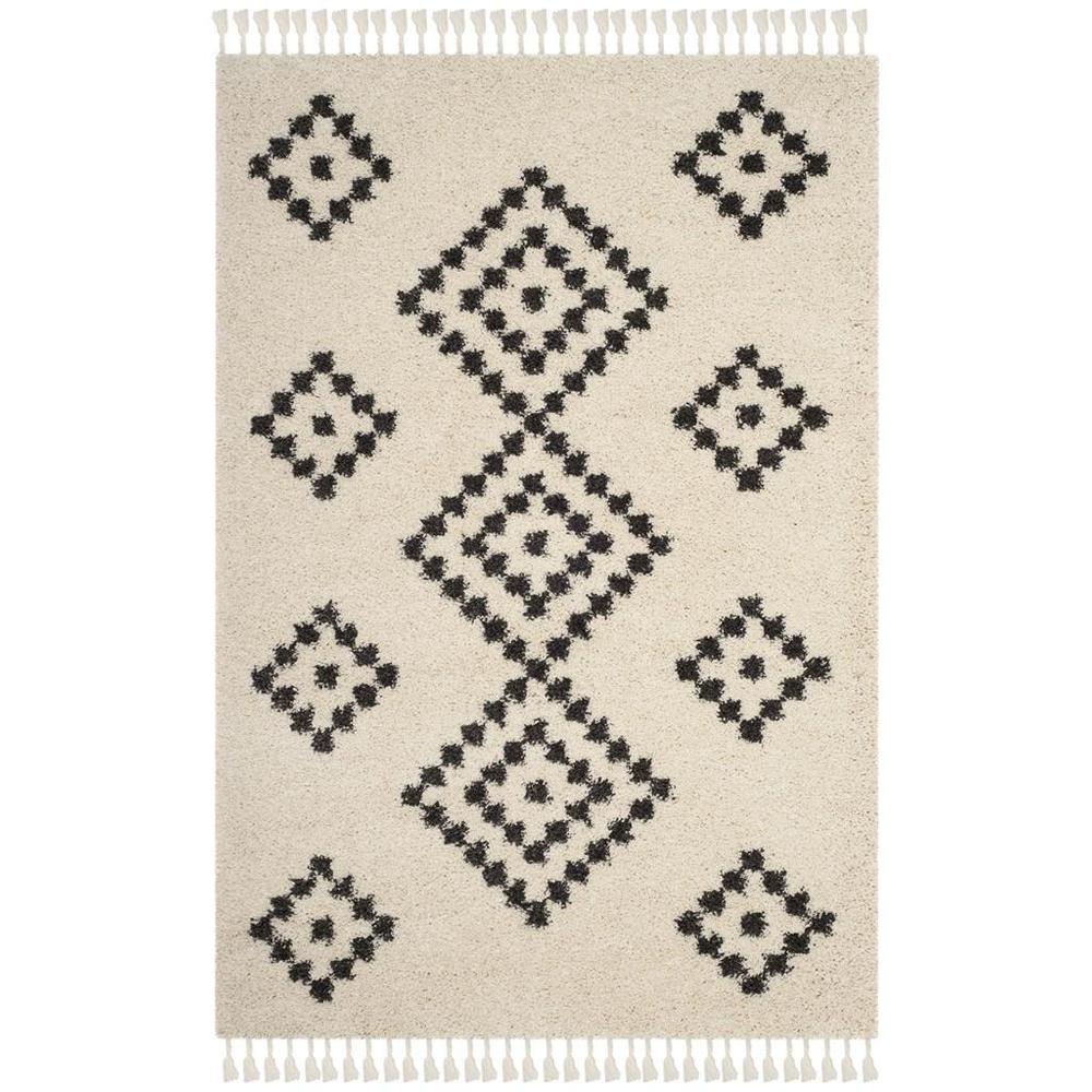MOROCCAN FRINGE SHAG 200, CREAM/CHARCOAL, 6'-7" Round, Area Rug, MFG246B-7R. Picture 1