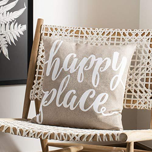 Happy Place Pillow, Taupe/White. Picture 1