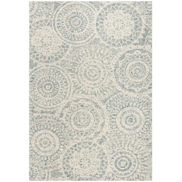 Abstract, IVORY / BLUE, 6' X 6' Square, Area Rug, ABT205A-6SQ. Picture 1